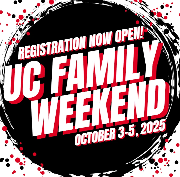 Announcement for the UC Family Weekend event from October 3-5, 2025, with registration now open.