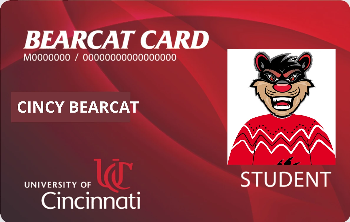 Image of a UC Bearcat Card with the Cincy Bearcat as the student